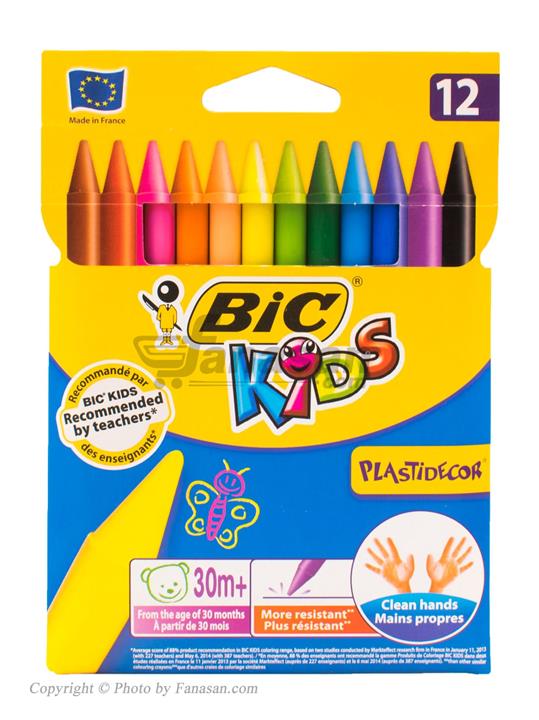 مداد شمعی 12 رنگ بیک سری کیدز پلاستی دکور Bic Kids Plastidecor 12 Colors Pastel